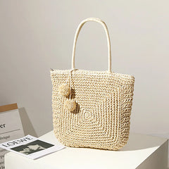 Large Capacity Hand-Woven Wild Straw Bag Beach Shoulder Handbag