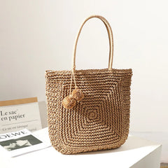 Large Capacity Hand-Woven Wild Straw Bag Beach Shoulder Handbag