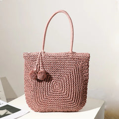 Large Capacity Hand-Woven Wild Straw Bag Beach Shoulder Handbag