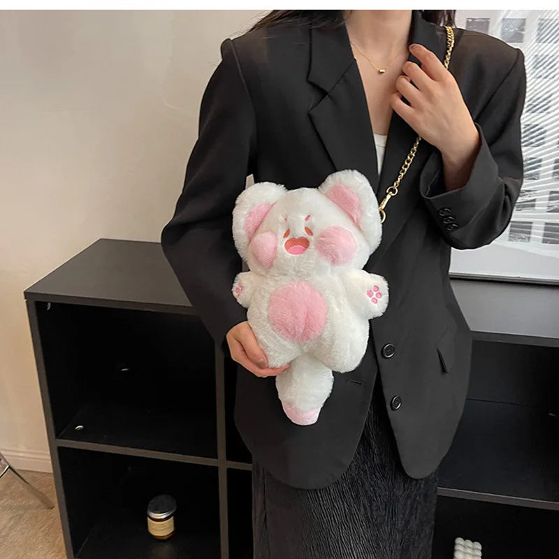 Girl Plush Doll Shoulder Bag Cat Crossbody Bag