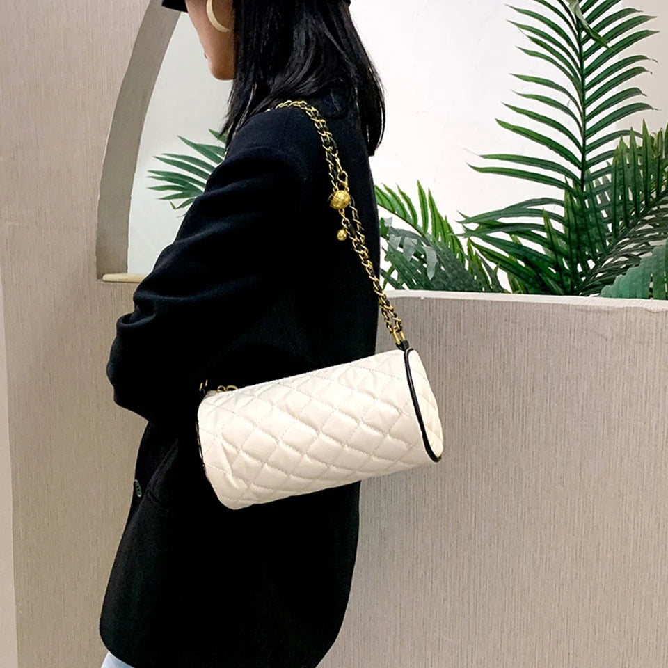Plaid Nylon Messenger Bag Women Small Chain Shoulder Crossbody Handbag