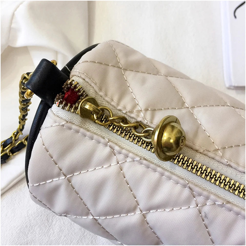 Plaid Nylon Messenger Bag Women Small Chain Shoulder Crossbody Handbag
