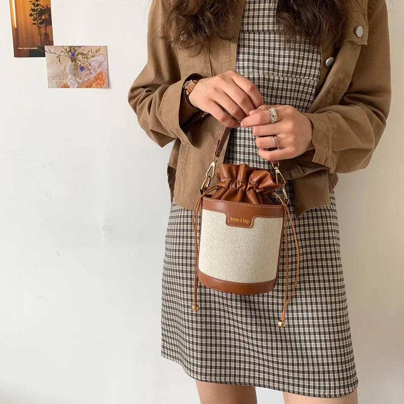 Casual Drawstring Faux Leather Crossbody Bag for Women
