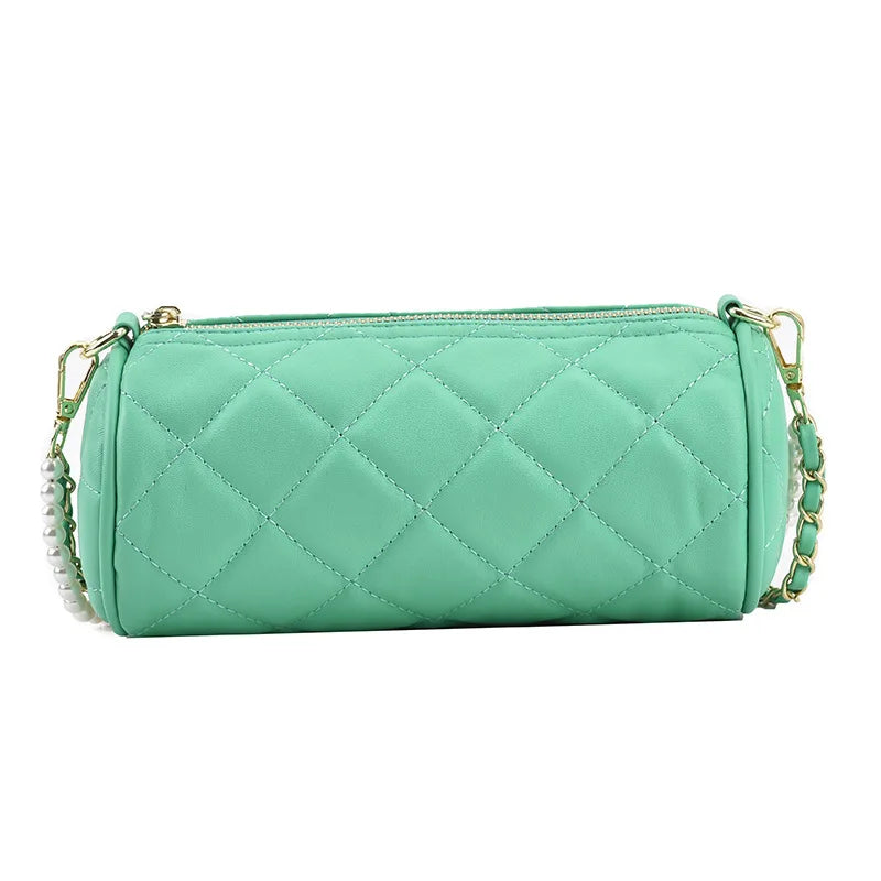 Cylindrical Cowhide Shoulder Bag for Women