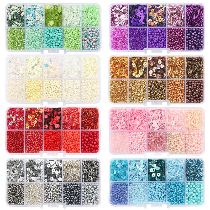 Czech Crystal Glass Seed Beads Kit with Charms Box