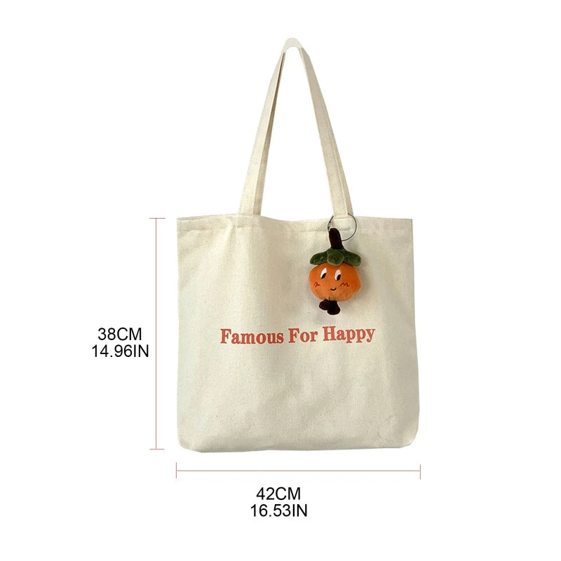 D0LF Canvas Tote Bag Zipper Pocket Shoulder Bags Work Grocery Shopping Letters