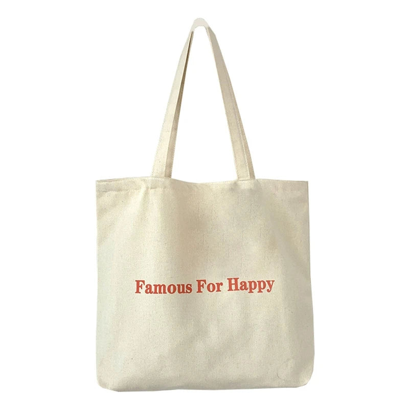D0LF Canvas Tote Bag Zipper Pocket Shoulder Bags Work Grocery Shopping Letters