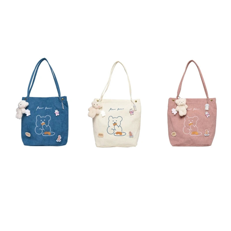 D0LF Corduroy Shoulder Bag Casual Tote Handbag for Wedding Gym Bags