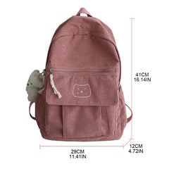D0LF Corduroy Women Backpack Solid Female Student Schoolbag for Teenage Girl