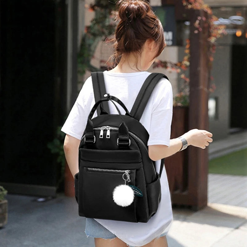 D0LF Nylon Backpack Anti-theft Travel Daypack Women Girls Student School Bag