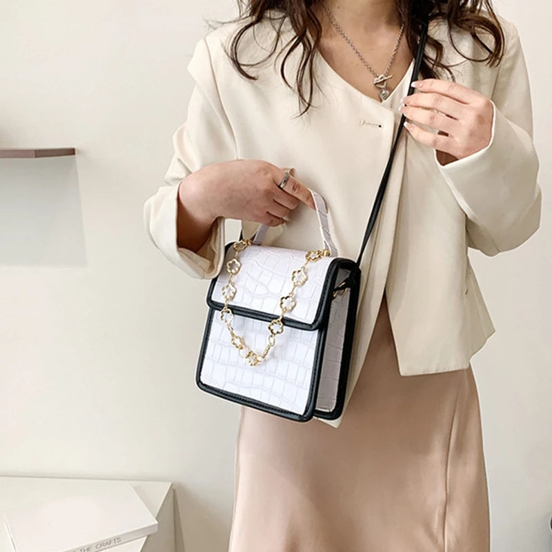 D0LF Chain Travel Bag PU Leather Shoulder Bags Women Stone Pattern Crossbody Han