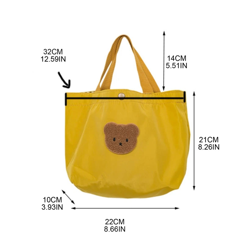 D0LF Cute Bear Lunch Bag Plaid School Bag for Girls