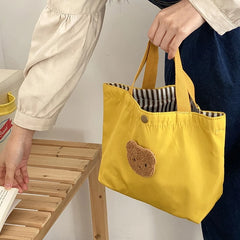 D0LF Cute Bear Lunch Bag Plaid School Bag for Girls