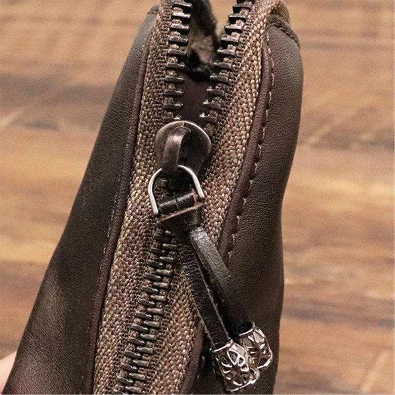 D0LF Vintage Leather Car Key Holder Zipper Wallet Organizer
