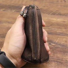 D0LF Vintage Leather Car Key Holder Zipper Wallet Organizer