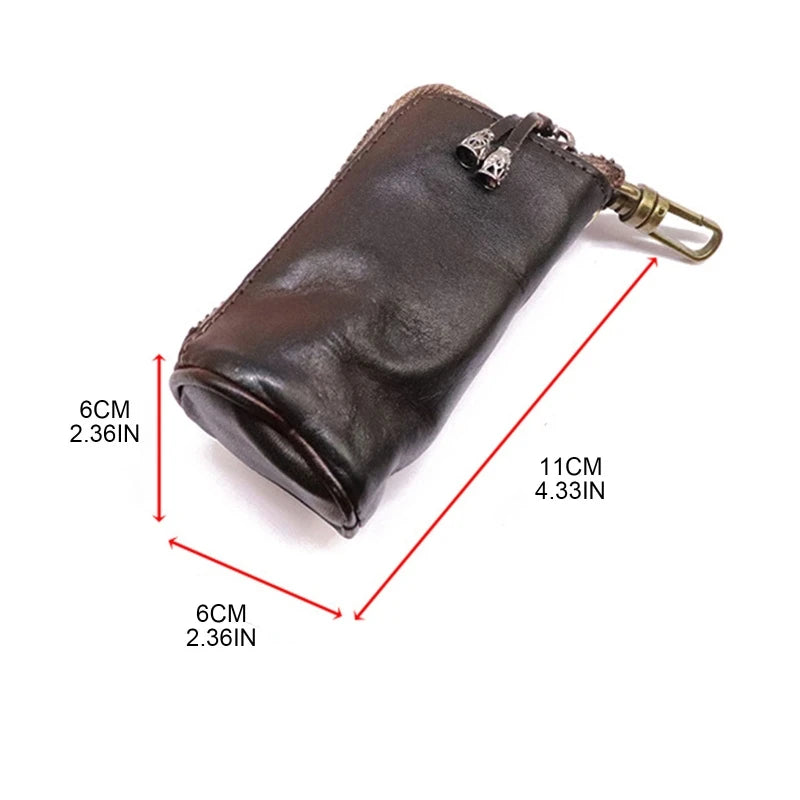 D0LF Vintage Leather Car Key Holder Zipper Wallet Organizer
