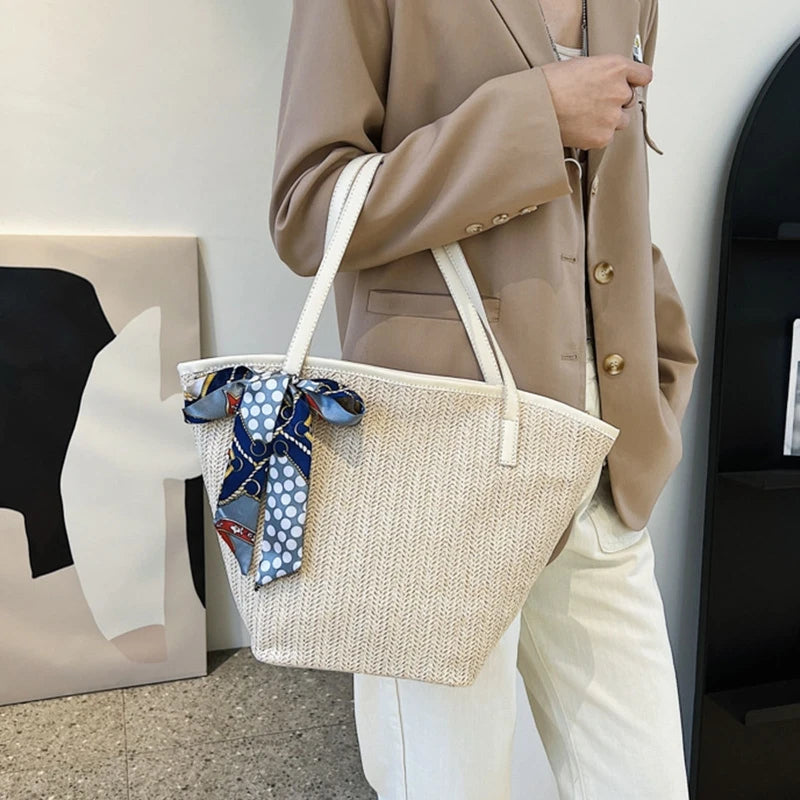 D0LF Straw Beach Bag Vintage Bohemian Summer Vacation Casual