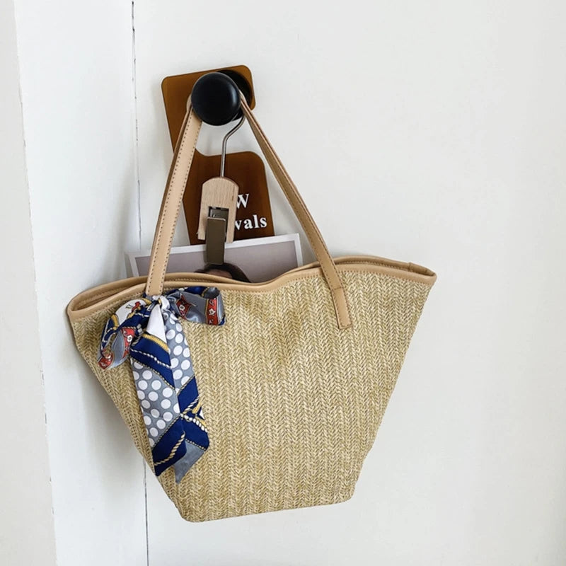 D0LF Straw Beach Bag Vintage Bohemian Summer Vacation Casual