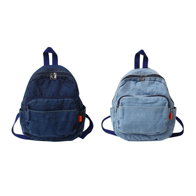 D0LF Women Backpack Vintage Denim School Bookbag Casual Daypack Rucksack