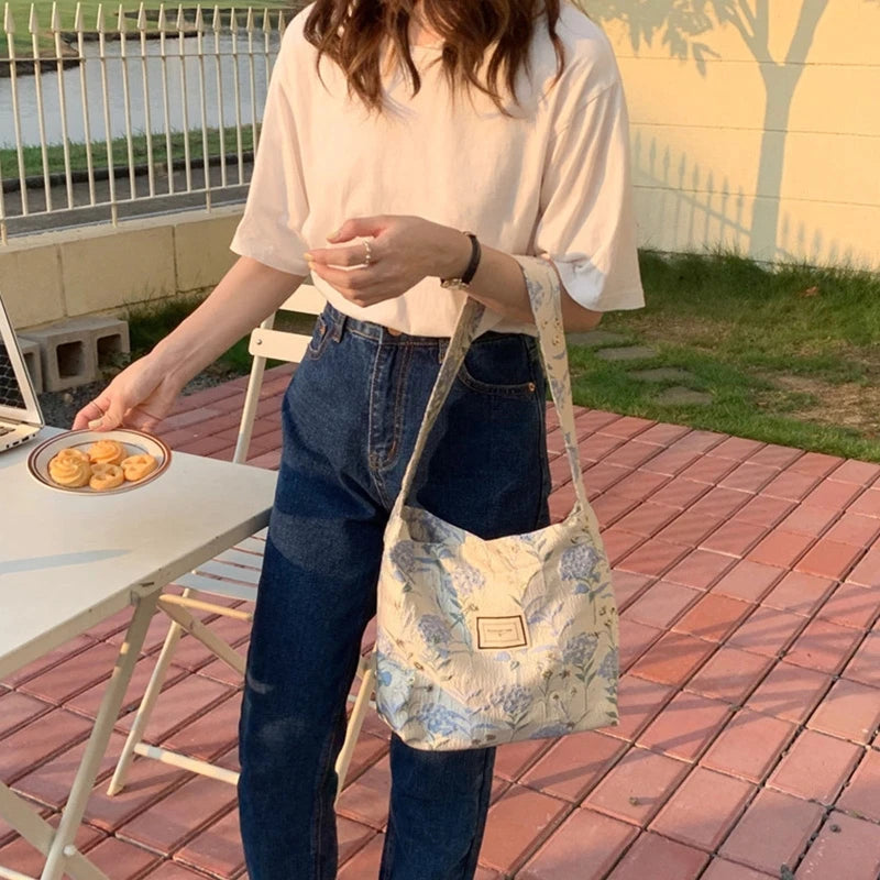 D0LF Vintage Flower Ladies Tote Female Handbags Underarm Bag