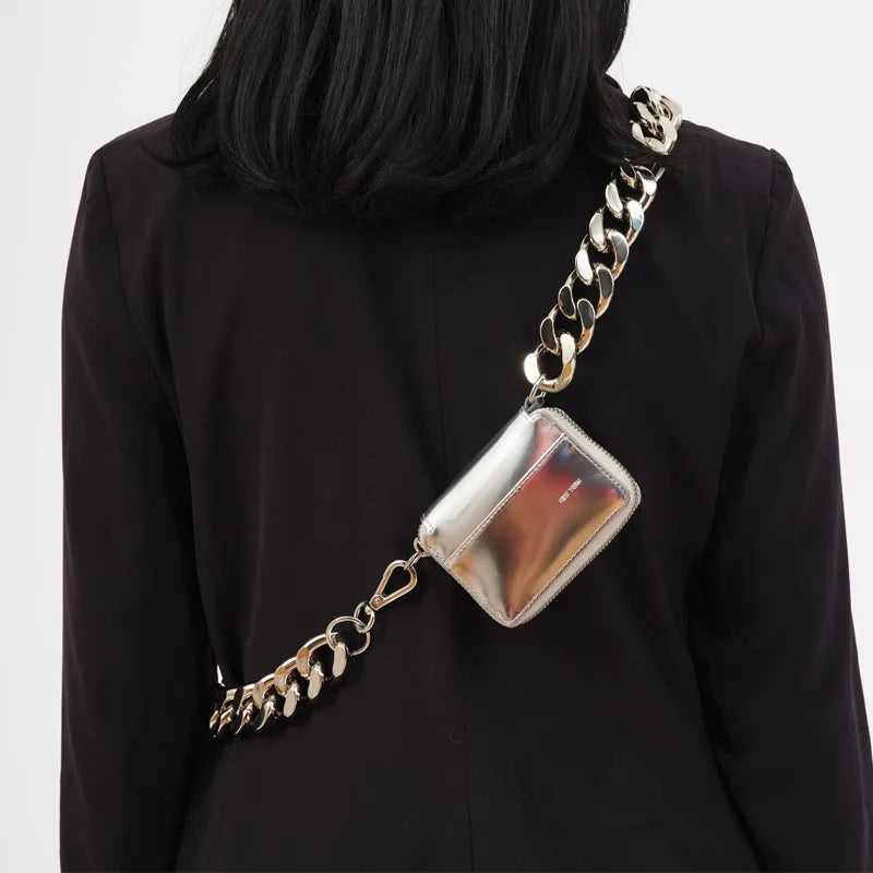 Metal Chain Shoulder Bag Mini Chest Bag Women Motorcycle Bags Coin Purse Ins Hot