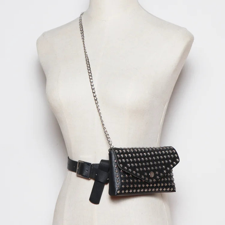 Rivet Belt Bag Leather Fanny Pack Small Waist Bags Punk Purse ZM0768