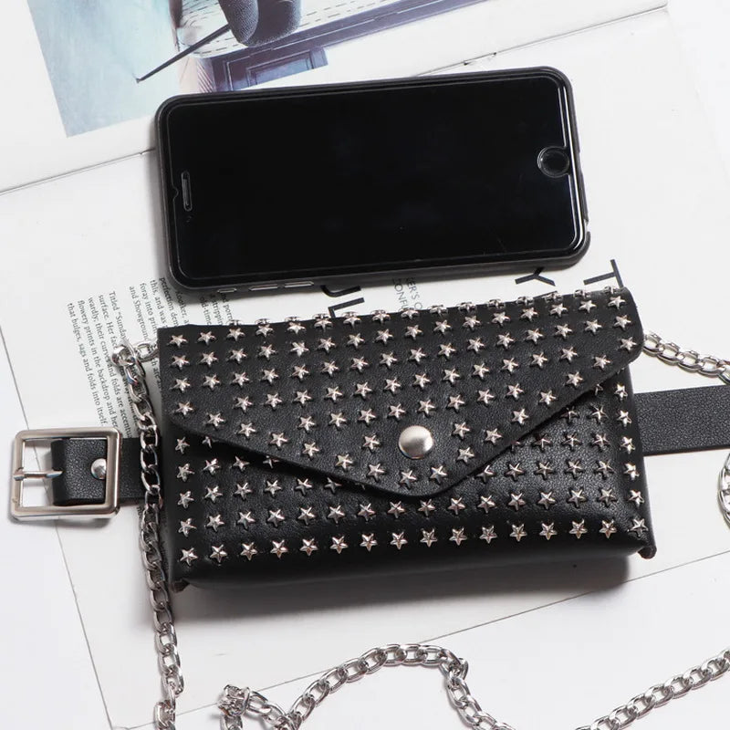 Rivet Belt Bag Leather Fanny Pack Small Waist Bags Punk Purse ZM0768
