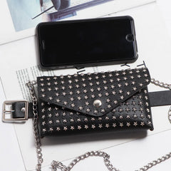Rivet Belt Bag Leather Fanny Pack Small Waist Bags Punk Purse ZM0768