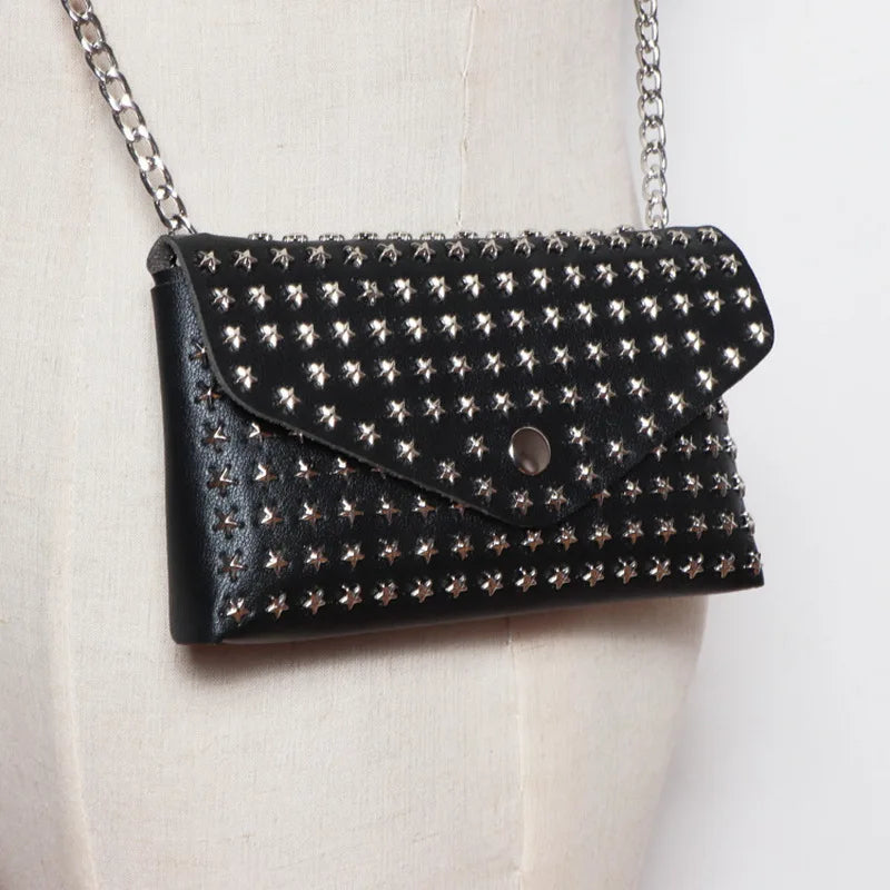 Rivet Belt Bag Leather Fanny Pack Small Waist Bags Punk Purse ZM0768