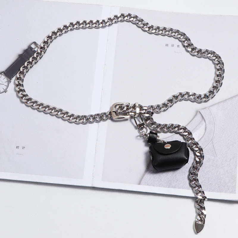 Personality Metal Chain Waist Chain with Detachable Mini Bag Key Pendant