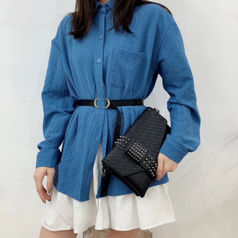 Skull Crossbody Bag Rivet Women Handbag Shoulder Bag Punk Small Lady Bags Clutch