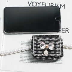 Pearl Chain Fanny Pack for Women Lipstick Mini Bag Rhinestone Belt Bag