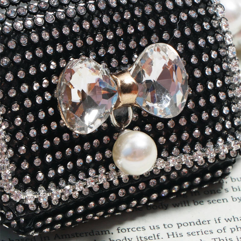 Pearl Chain Fanny Pack for Women Lipstick Mini Bag Rhinestone Belt Bag
