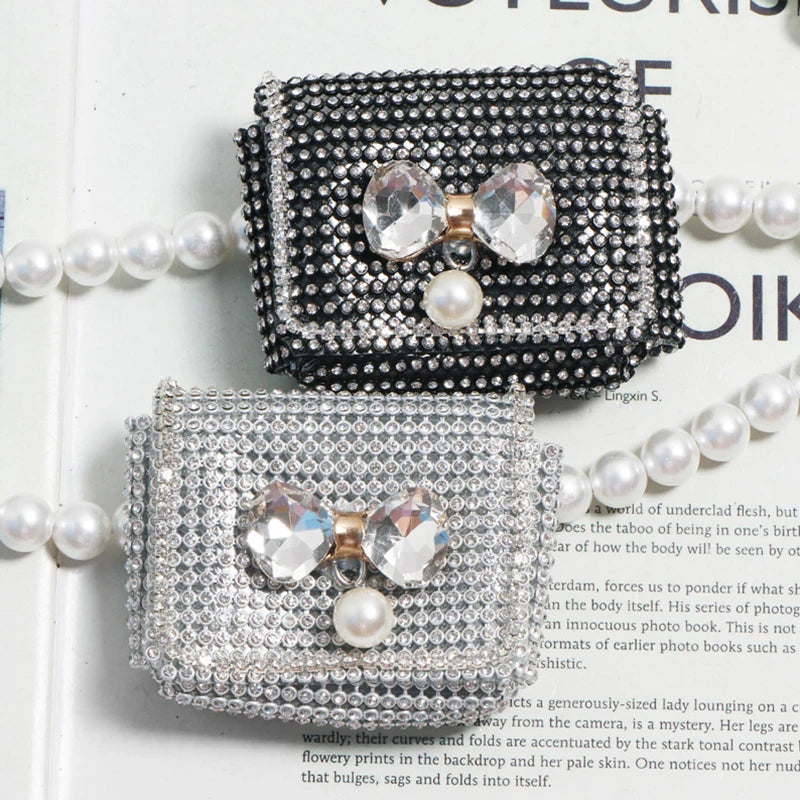 Pearl Chain Fanny Pack for Women Lipstick Mini Bag Rhinestone Belt Bag