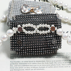 Pearl Chain Fanny Pack for Women Lipstick Mini Bag Rhinestone Belt Bag