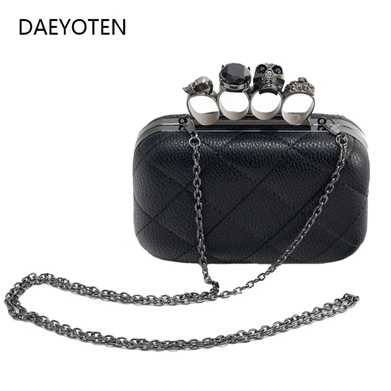 Skull Ring Handbag Women Evening Bags Punk Clutch Bag Chain Party Shoulder