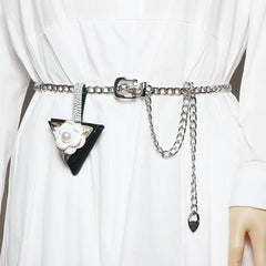 Metal Chain Waist Bag with Rhinestone Bag Red Small Belt Bag
