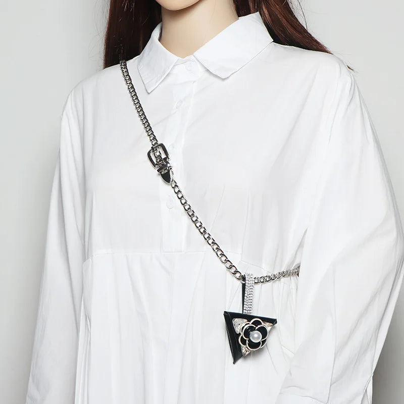 Metal Chain Waist Bag with Rhinestone Bag Red Small Belt Bag