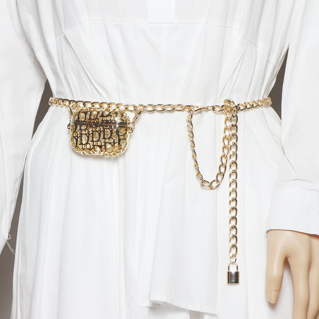 Metal Hollow Out Waist Bag Mini Chain Belt Handbag