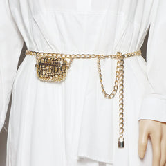 Metal Hollow Out Waist Bag Mini Chain Belt Handbag