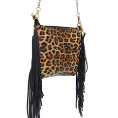 Leopard Crossbody Bags for Women Tassel Clutch Ladies Shoulder Messenger Bag