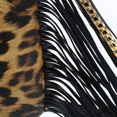 Leopard Crossbody Bags for Women Tassel Clutch Ladies Shoulder Messenger Bag
