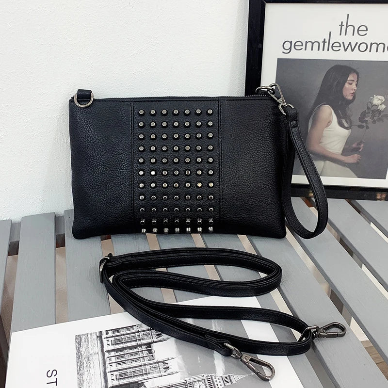 Punk Rivets Clutch Shoulder Bag Large Capacity Handbag Women's Purse