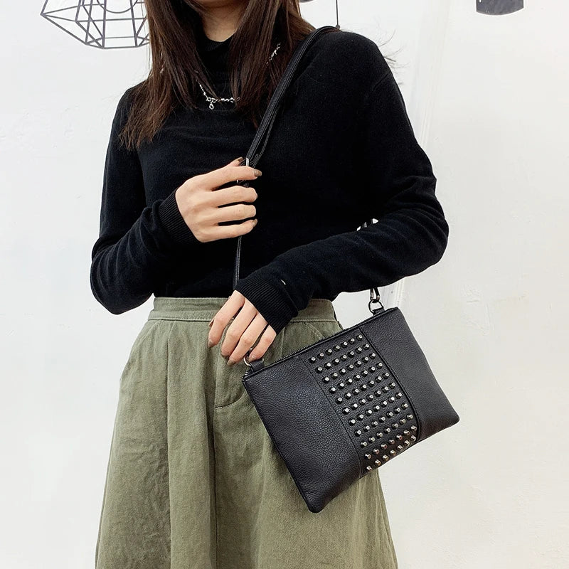 Punk Rivets Clutch Shoulder Bag Large Capacity Handbag Women's Purse