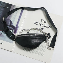 Soft Leather Waist Bag Metal Chain Sling for Women Crossbody Bags