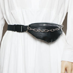 Soft Leather Waist Bag Metal Chain Sling for Women Crossbody Bags