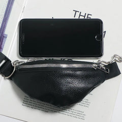 Soft Leather Waist Bag Metal Chain Sling for Women Crossbody Bags