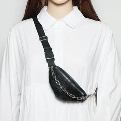 Soft Leather Waist Bag Metal Chain Sling for Women Crossbody Bags