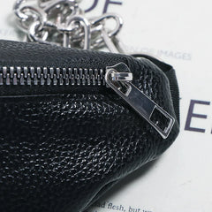 Soft Leather Waist Bag Metal Chain Sling for Women Crossbody Bags