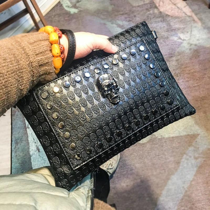 Rock Style Skull Rivet Shoulder Bag Large Capacity Envelope Clutch